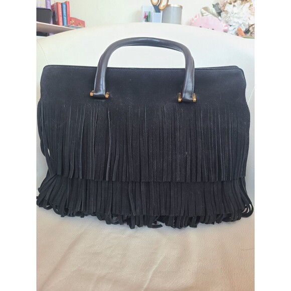 Yves Saint Laurent Black Leather Trois Clous Fringe Top Handle Tote Bag No Strap - Picture 10 of 16